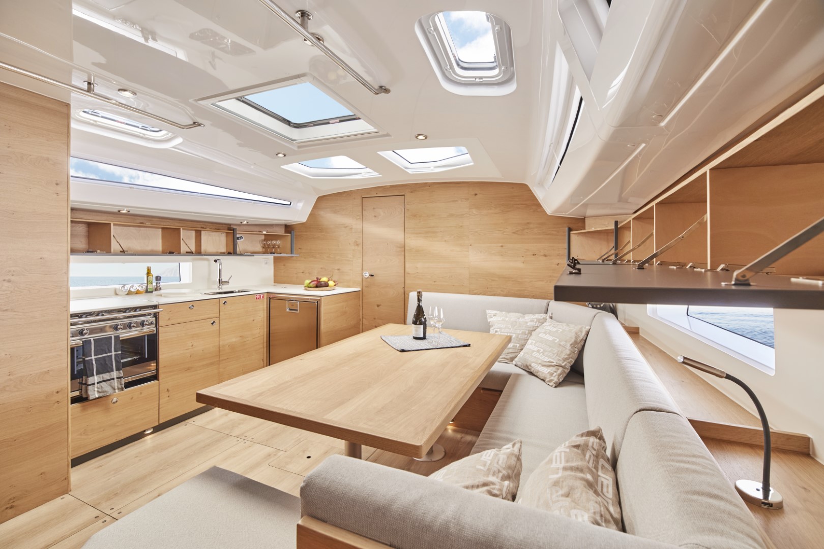 Elan Impression 43 - saloon with open cupboards