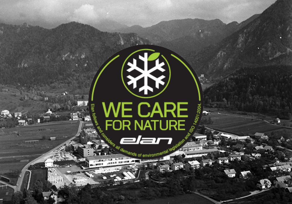 Elan We Care For Nature Logo superimposed over a photograph of Elan Factory